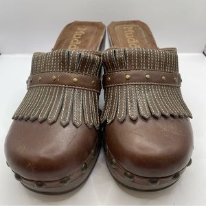 MUDD Vintage Y2K 90’s brown mules size 6 US women tassels wood wedges